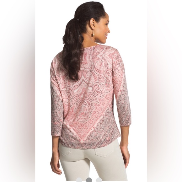 Chico's Size 3 US XL Symmetrical Scrolls Samantha Top 3/4 Sleeves NWT - Picture 3 of 4